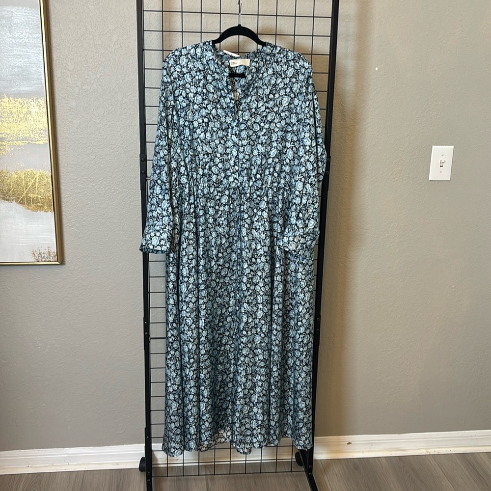 Tory Burch Blue Floral Print Shirt Dress Size 12